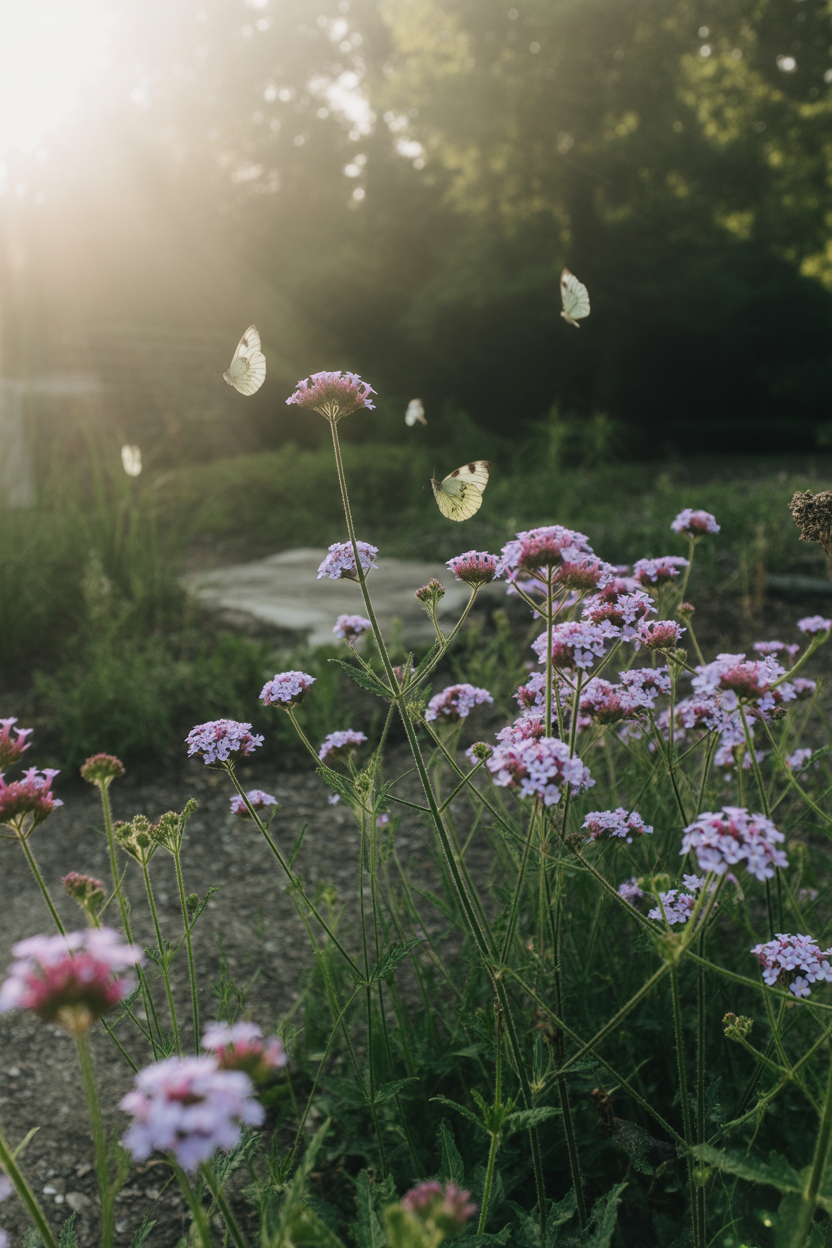 Verbena flowers blooming continuously in a full sun summer garden