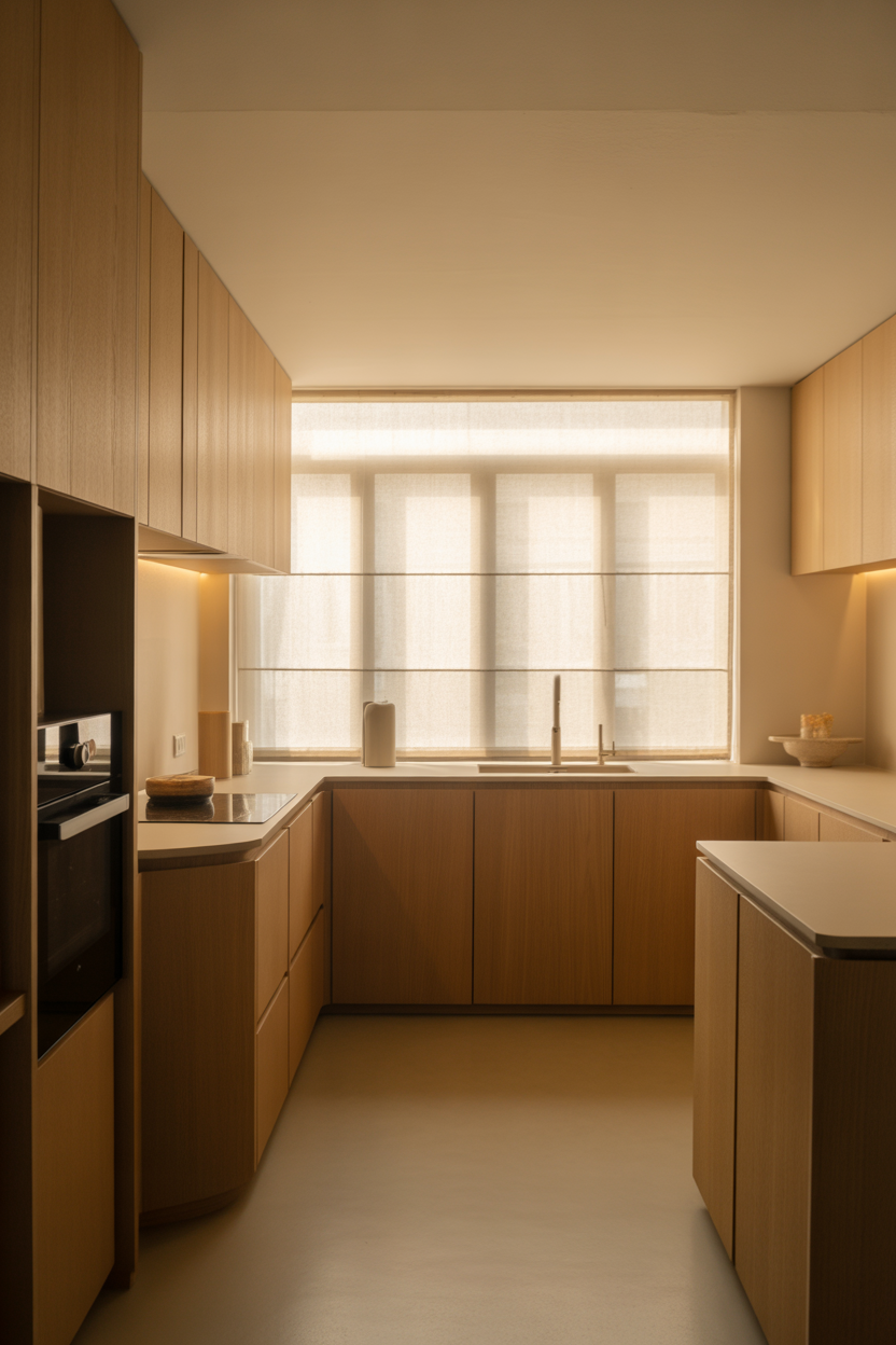Stylish white oak kitchen cabinet ideas with natural wood finish and modern layout