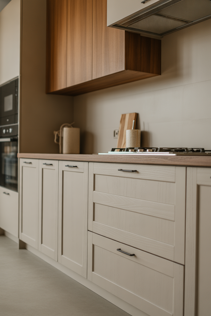 White oak shaker cabinets with matte black hardware in a modern farmhouse kitchen