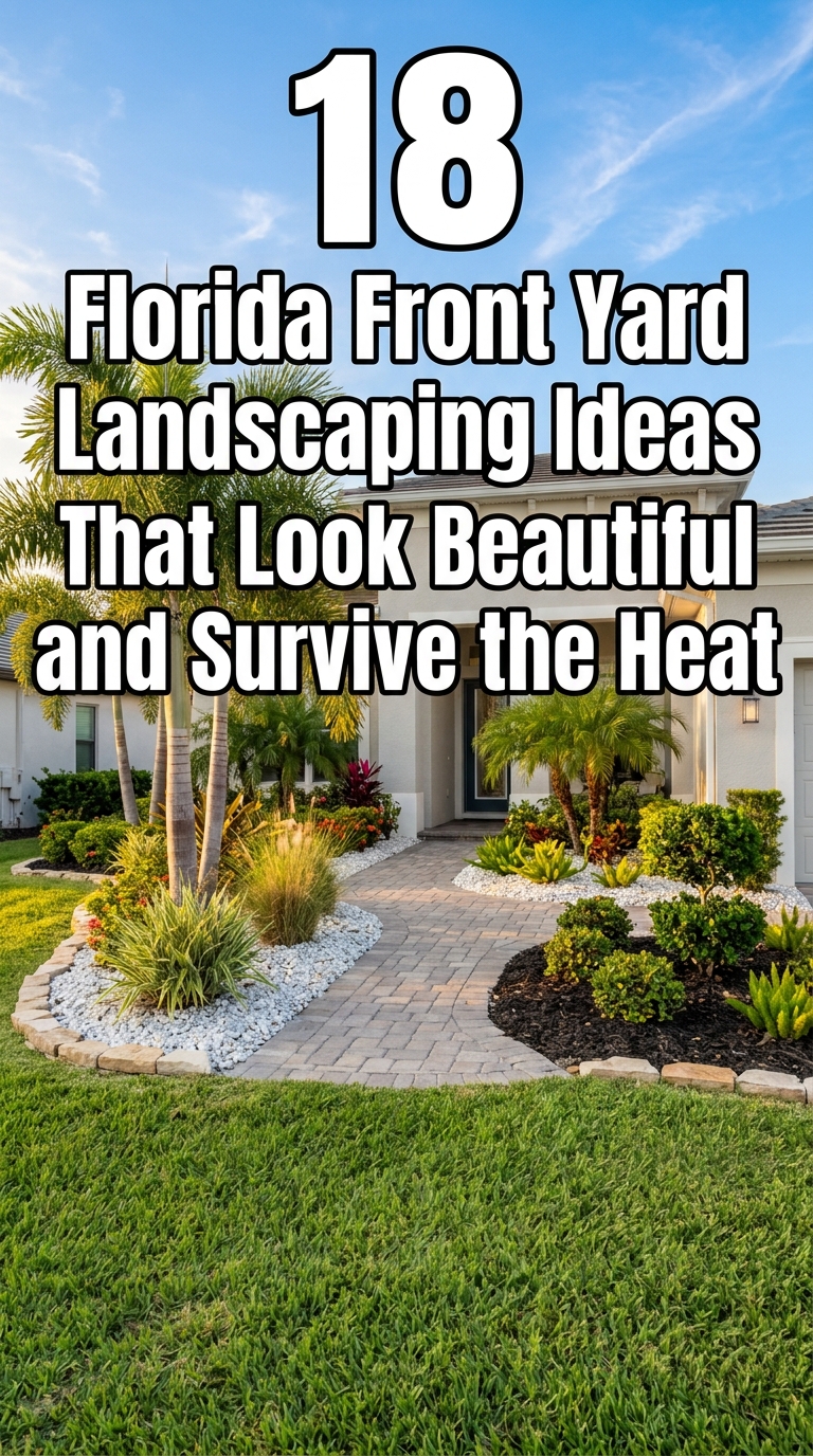 Florida front yard landscaping ideas with tropical plants, palm trees, and a modern walkway.