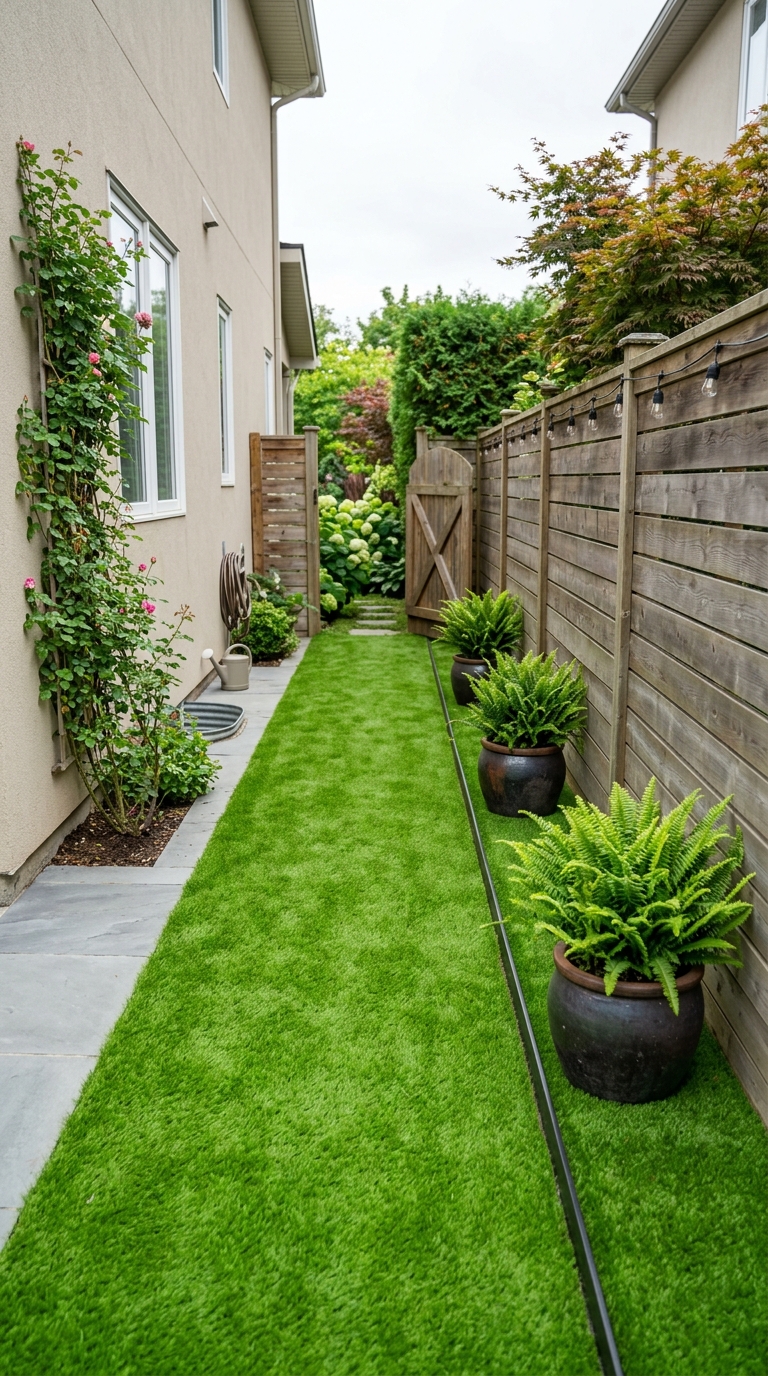 Artificial turf idea for a low-maintenance small side yard