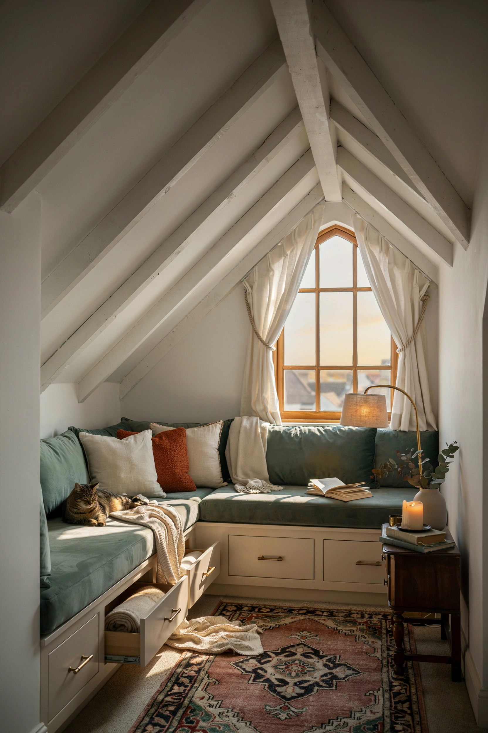 Earthy neutral college bedroom with olive throw, terracotta planter, and jute rug — decor ideas for men