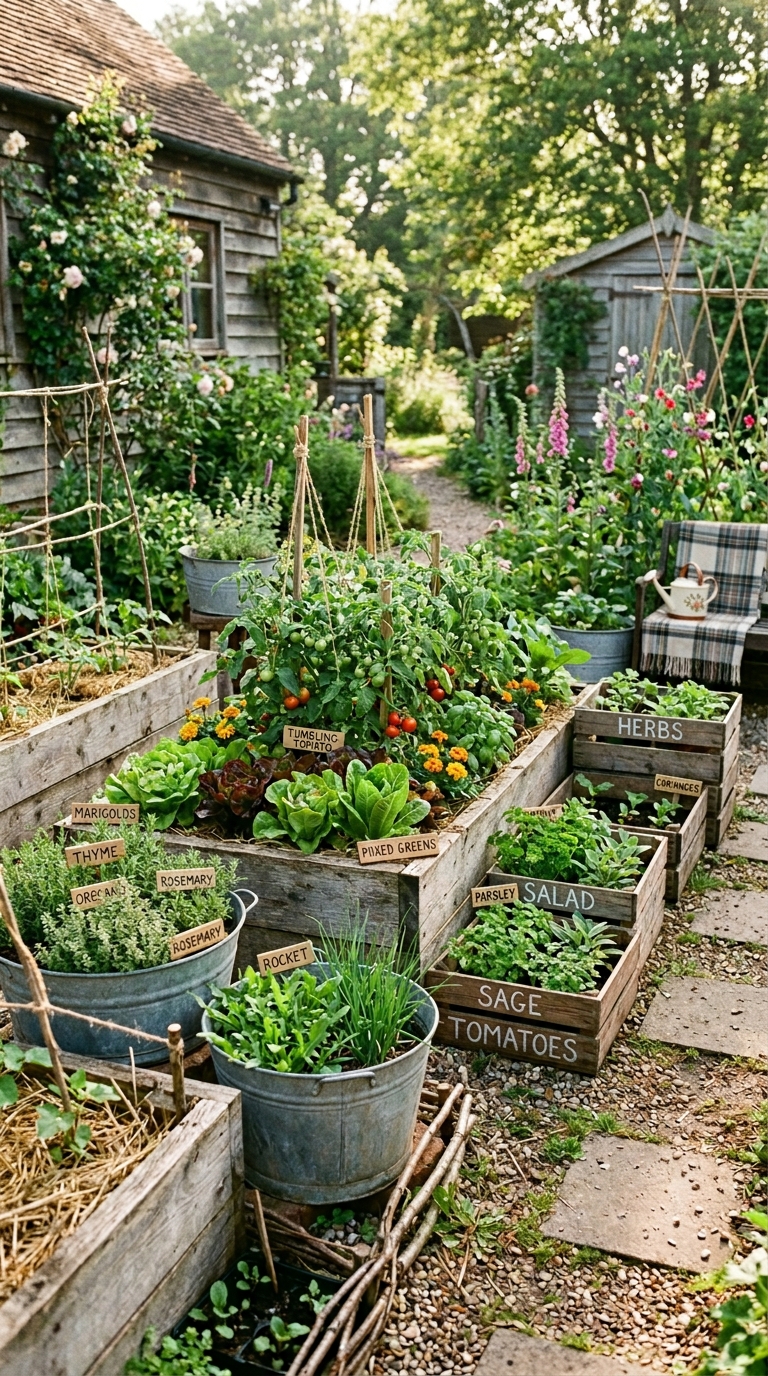 budget potager garden-upcycled containers diy