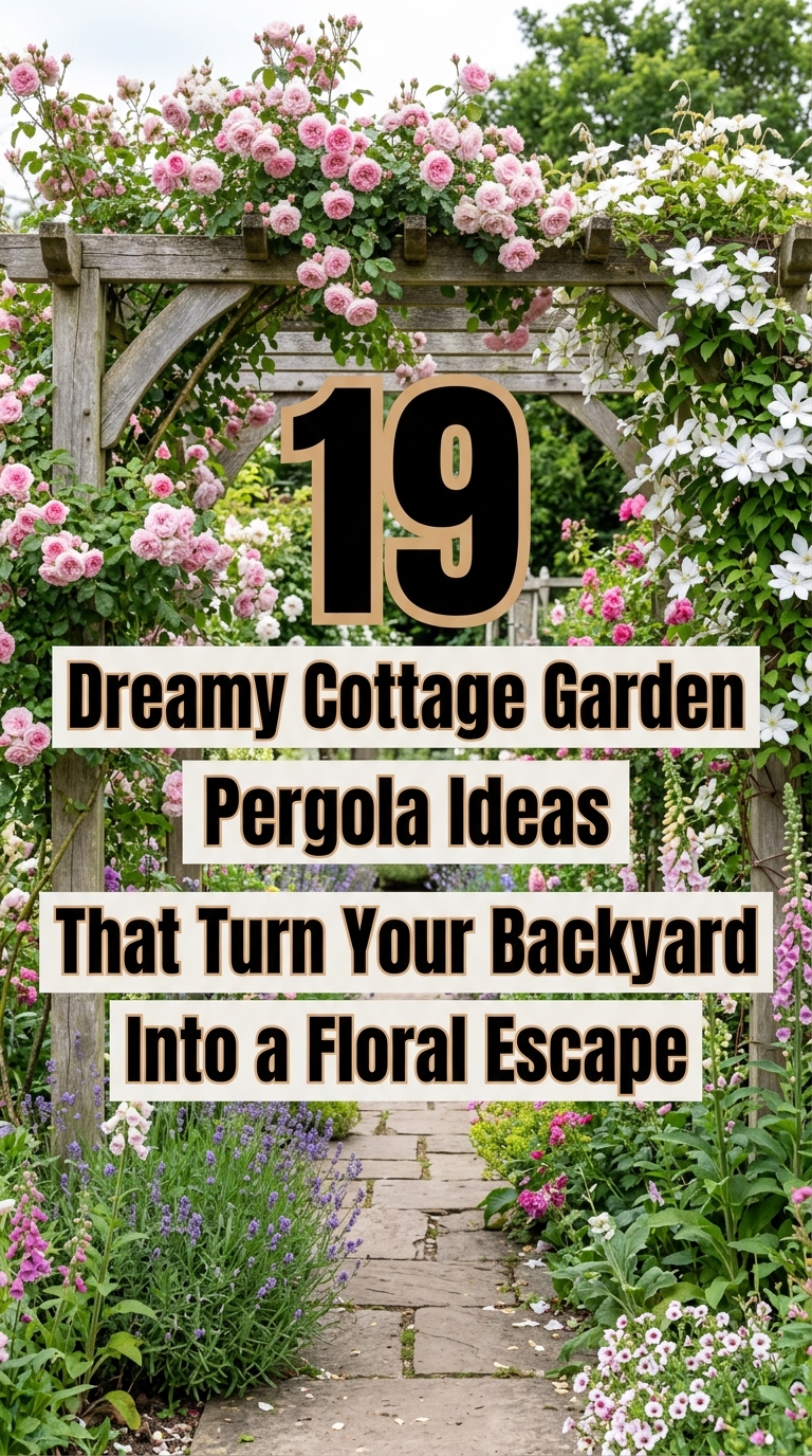 Beautiful cottage garden pergola surrounded by colorful flowers