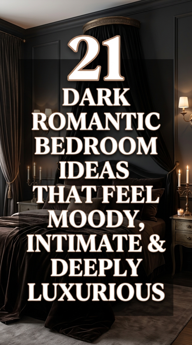 Dark romantic bedroom with moody luxury decor and elegant lighting