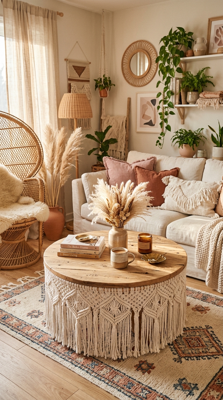 Shabby chic DIY pallet coffee table with distressed grey and white finish, styled with lace runner, pink roses, and white candles