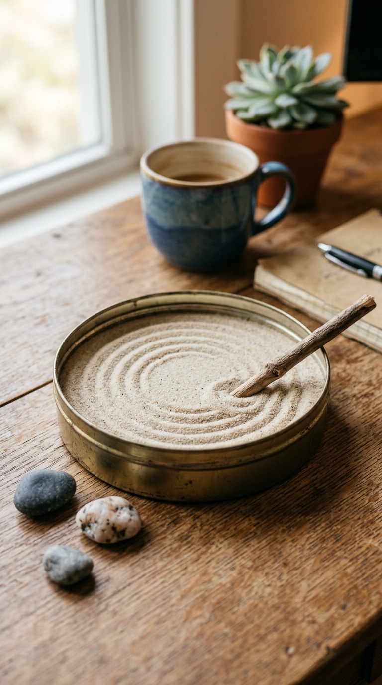 Budget-friendly DIY mini zen garden made from recycled materials