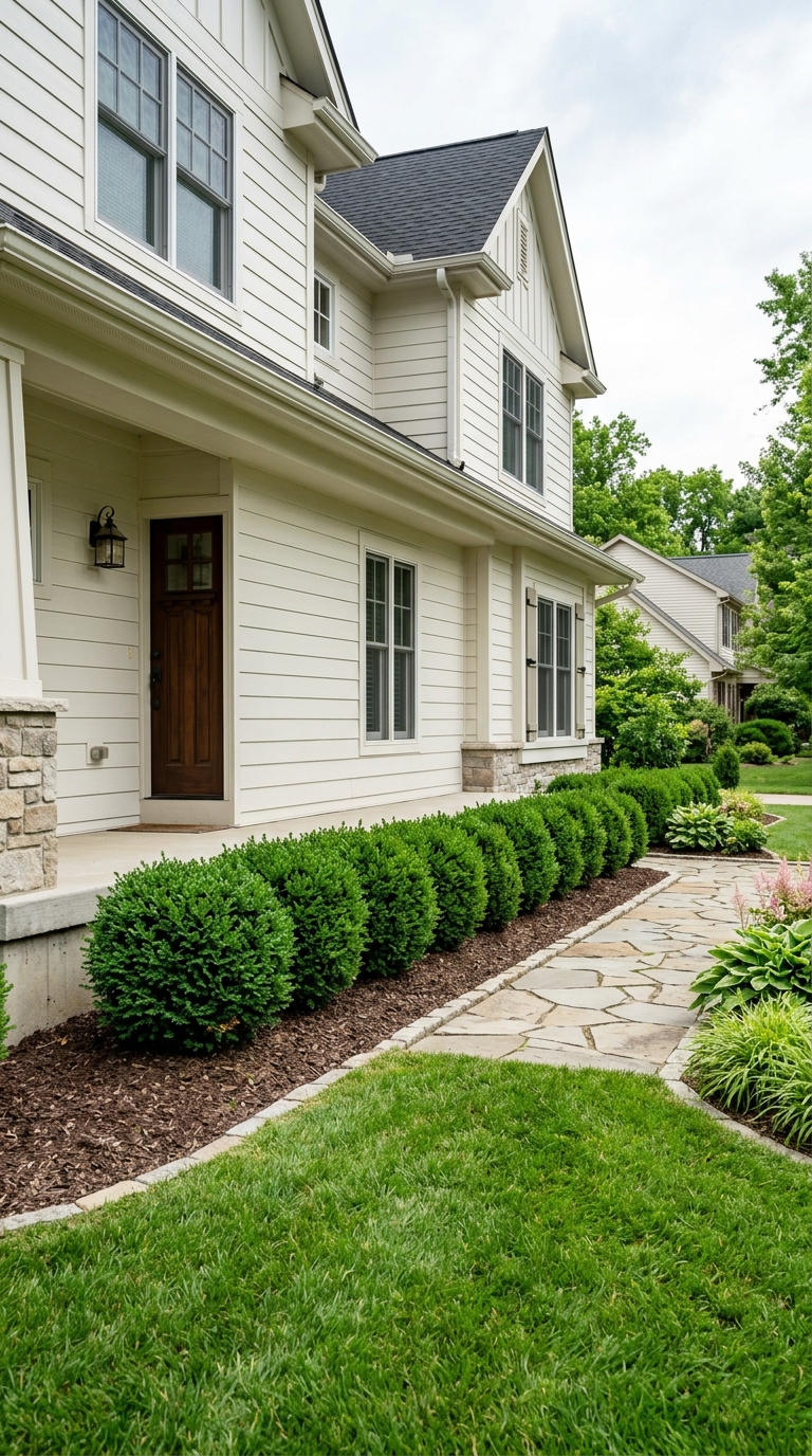 Low-maintenance evergreen shrubs for small front yard foundation planting