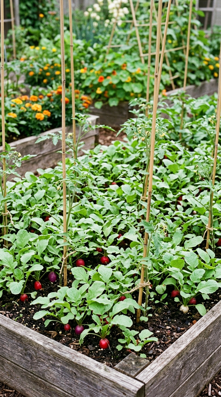 Interplanting and succession planting layout for a small potager garden