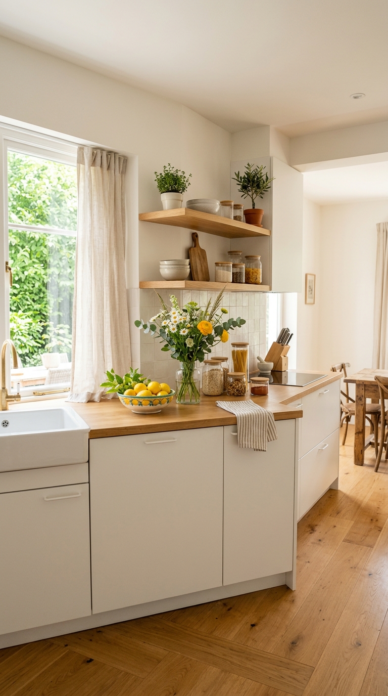 Cozy summer kitchen decor with fresh and bright seasonal styling