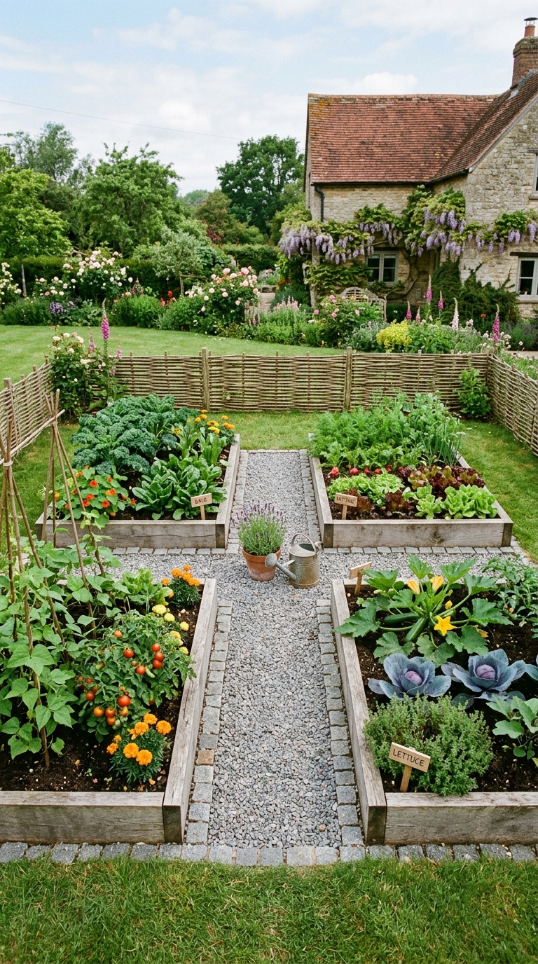 Mini four-square layout for a small potager garden