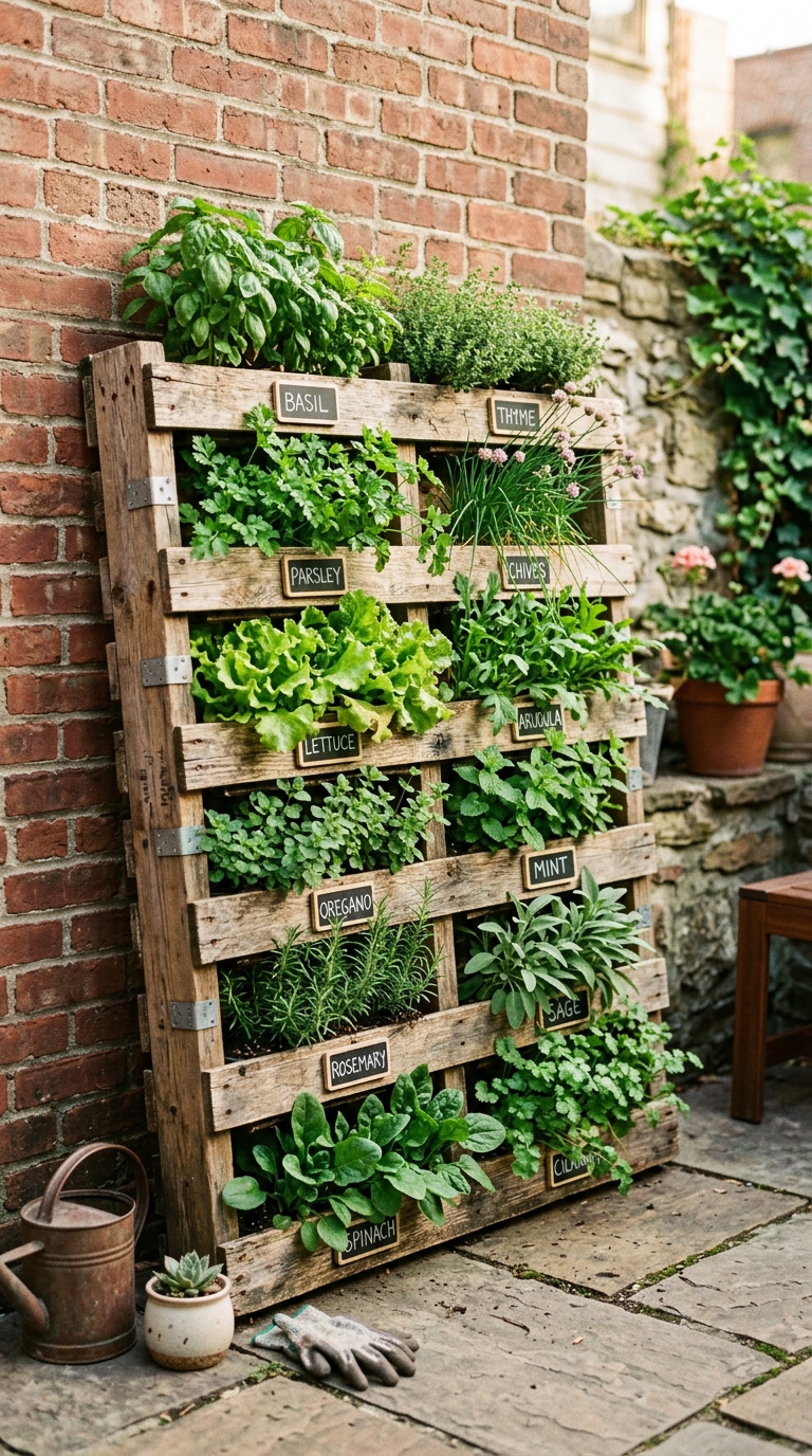 Multi-level pallet garden idea for a small potager garden