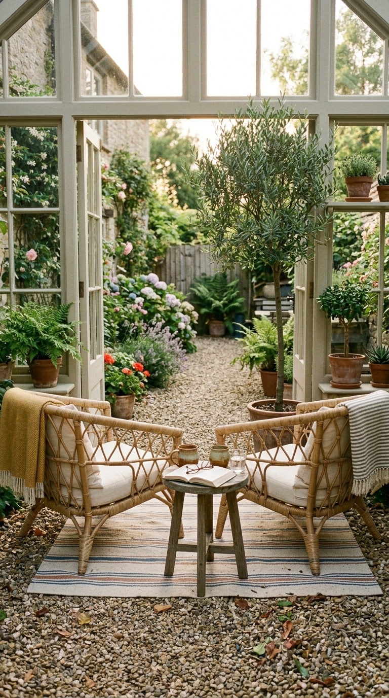 Cozy pea gravel seating area idea for a small side yard retreat