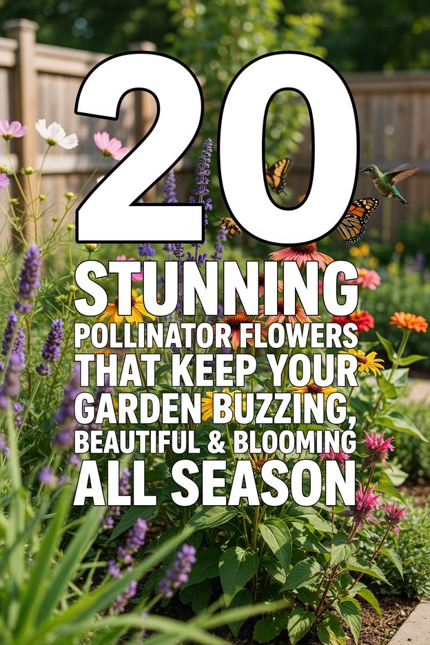 Colorful pollinator garden with flowers for bees butterflies and hummingbirds
