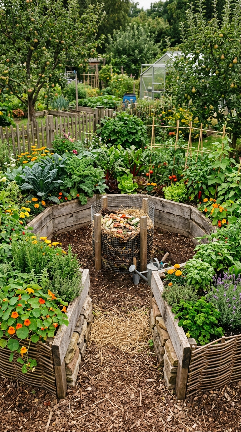 Raised bed keyhole garden layout for a potager design