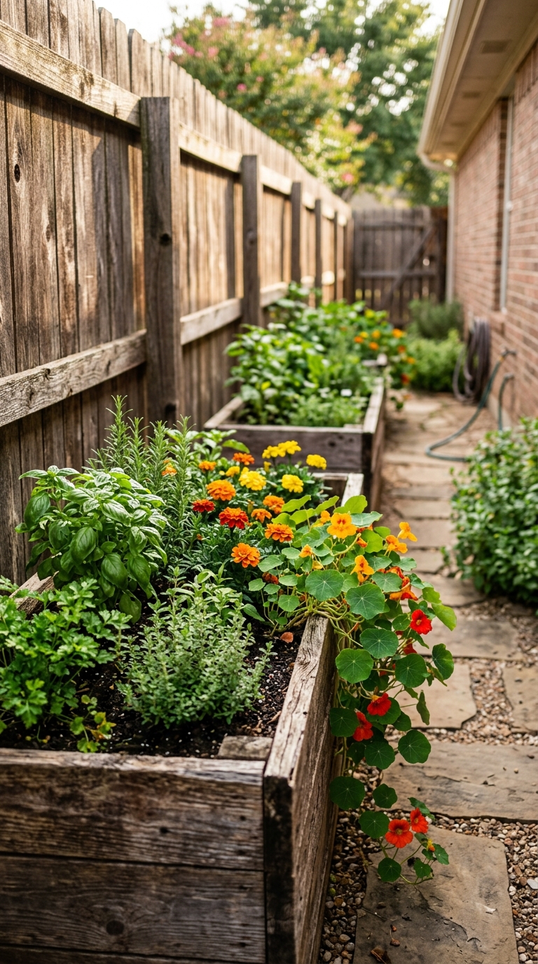 Raised planter box garden idea for a small side yard space