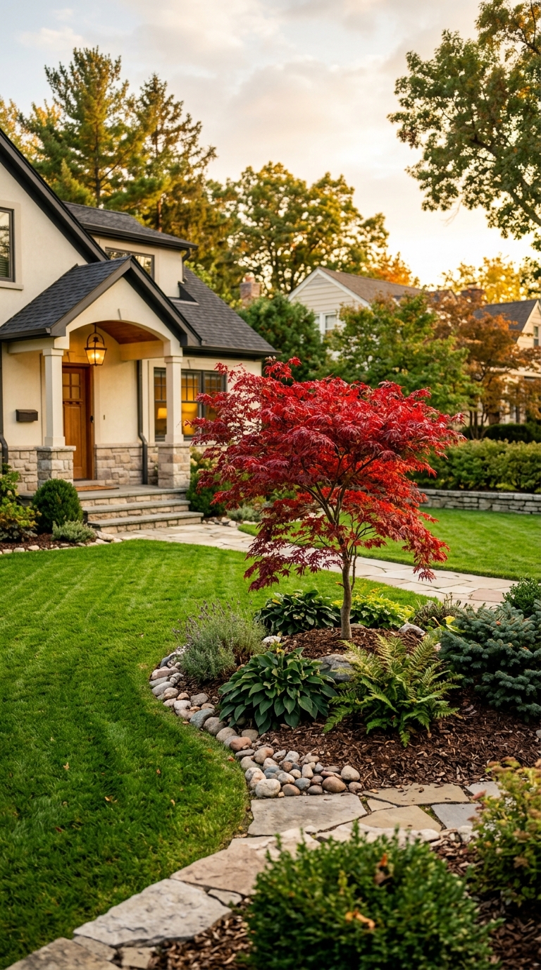 Small tree focal point idea for front yard landscaping