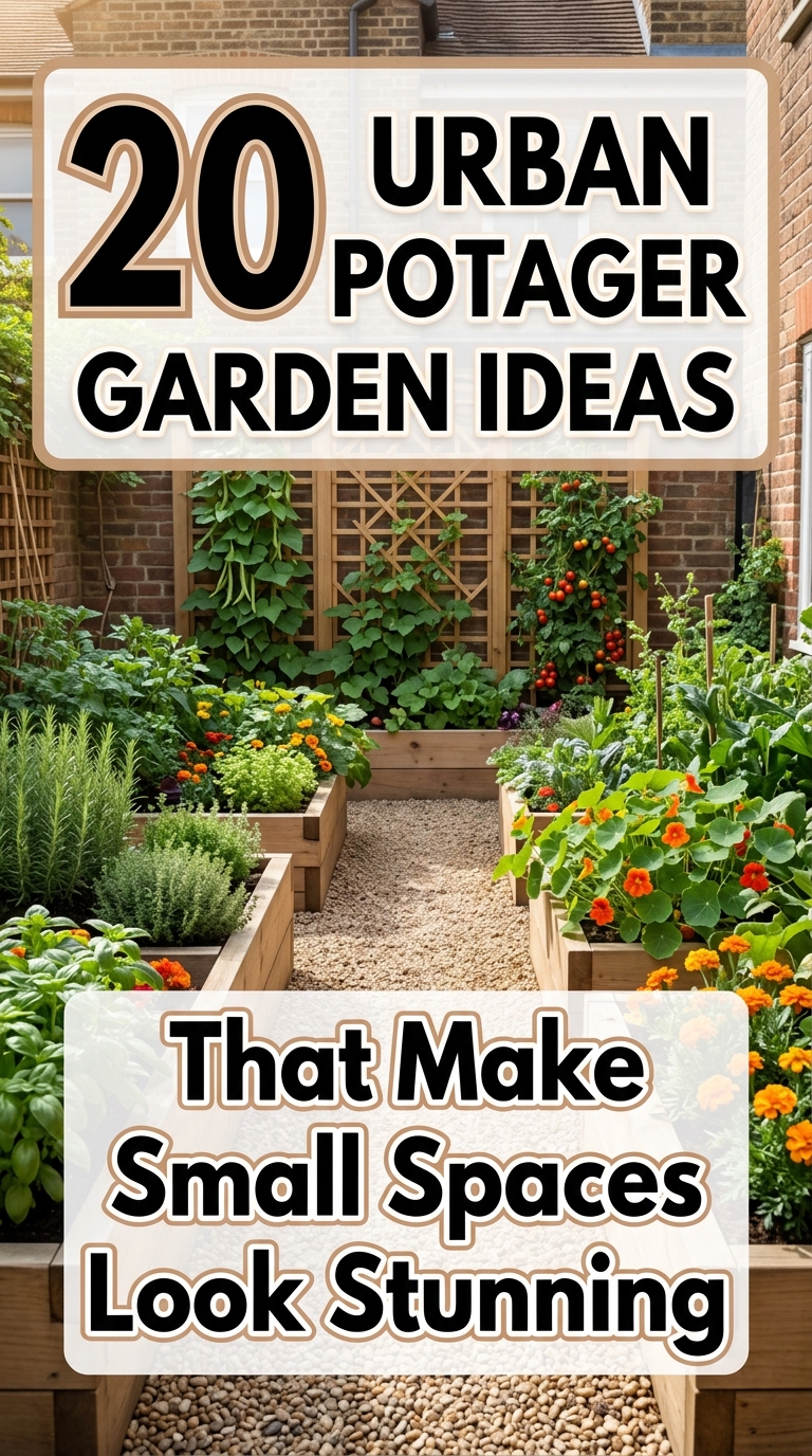 Beautiful urban potager garden with vegetables herbs and flowers in a small space