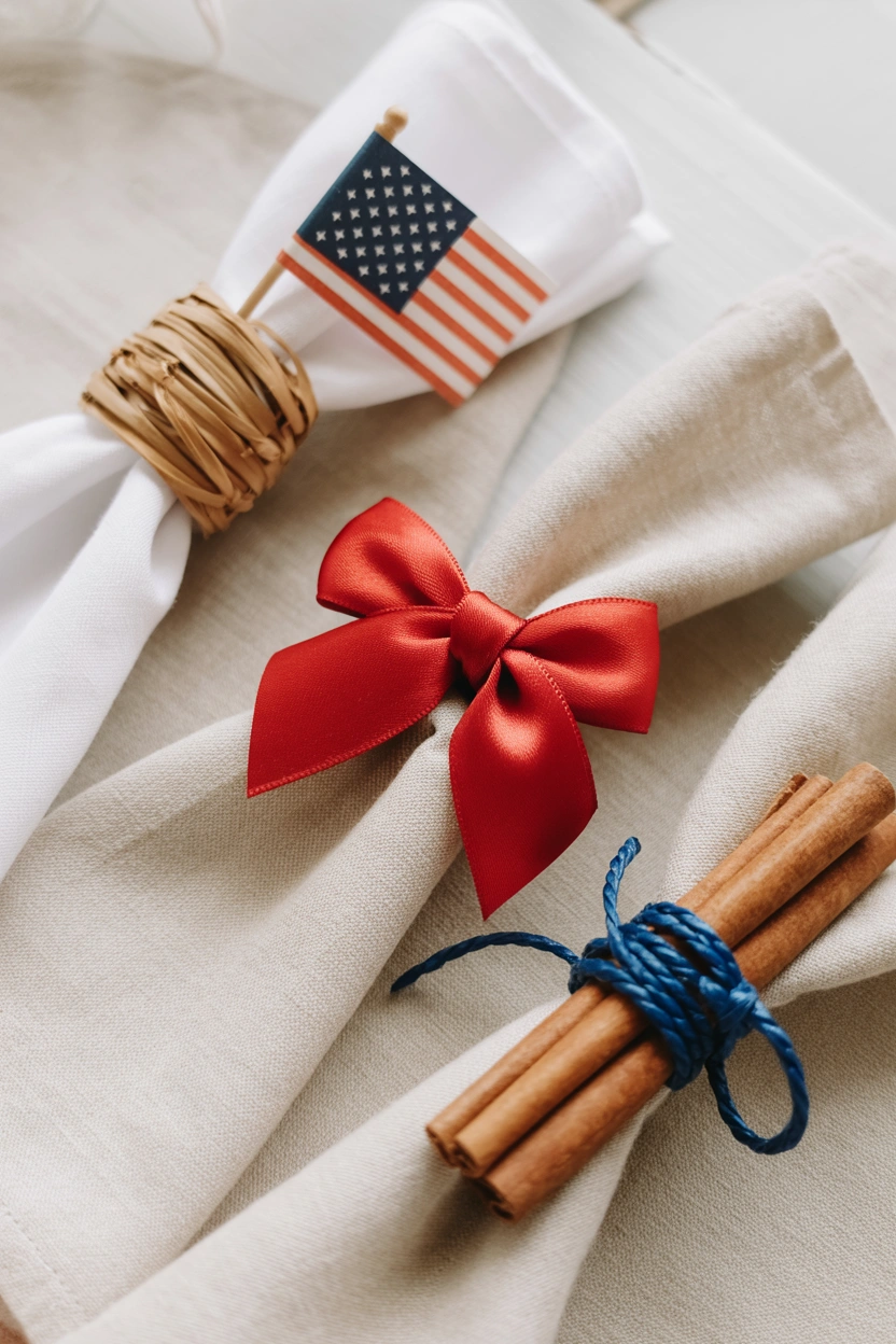 Handmade star stamped kraft place cards with gold lettering for 4th of July table setting