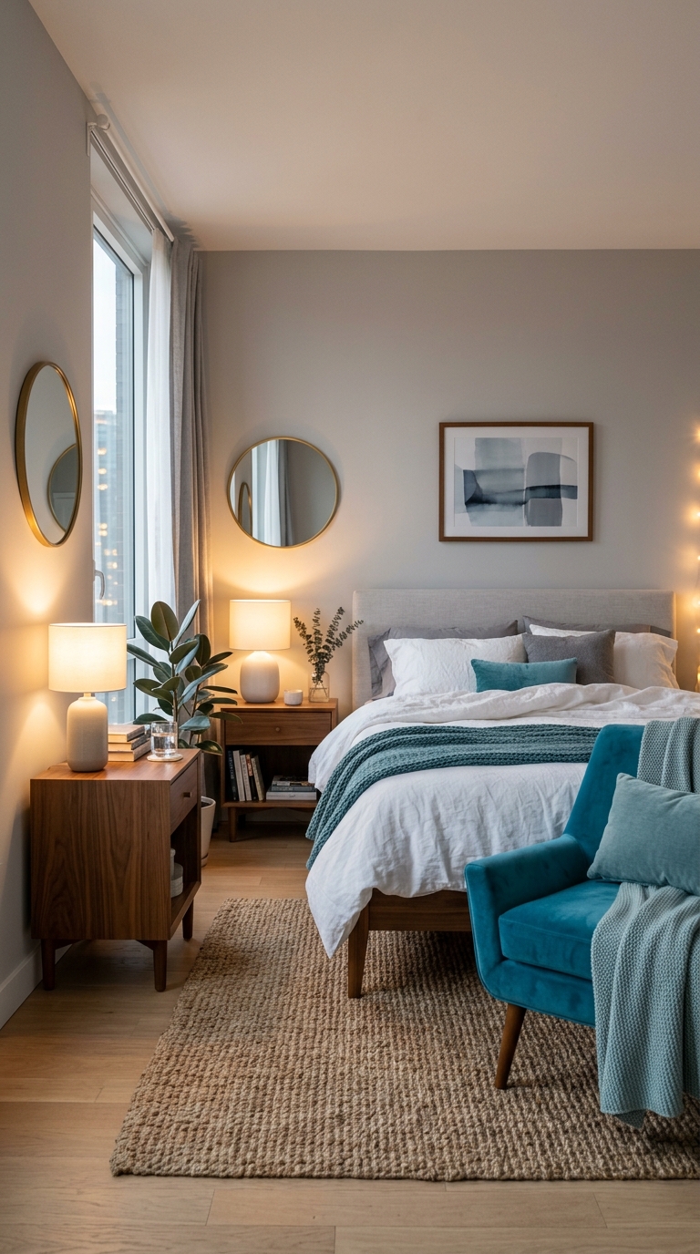 Teal and gray bedroom color scheme idea for a calm modern look