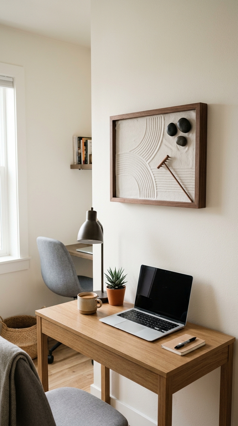 Wall-mounted mini zen garden idea for small offices with no desk space