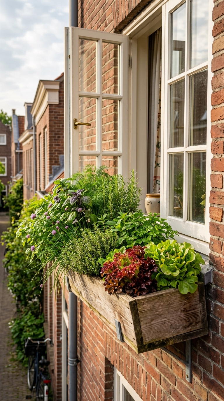 Window box potager garden for small space herb growing