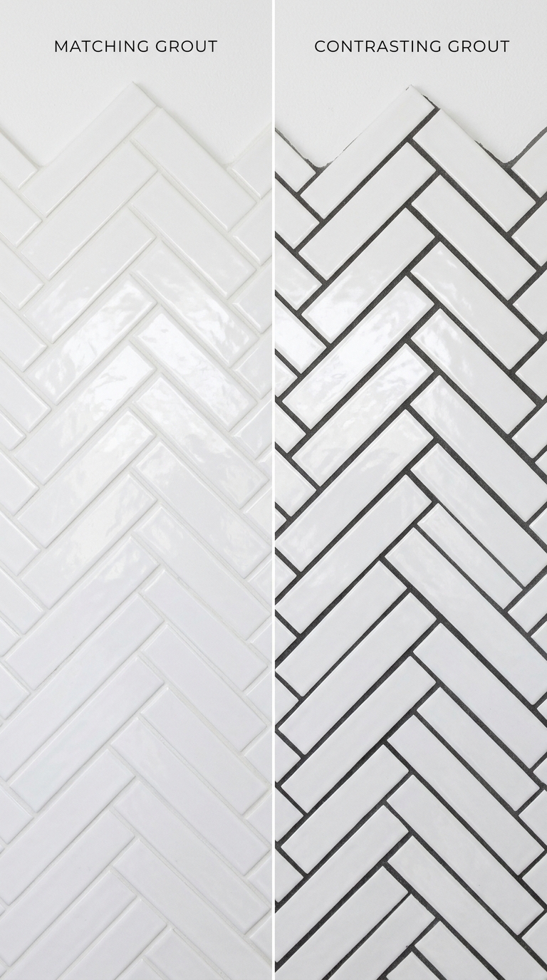 Cost planning flat lay for a herringbone backsplash renovation