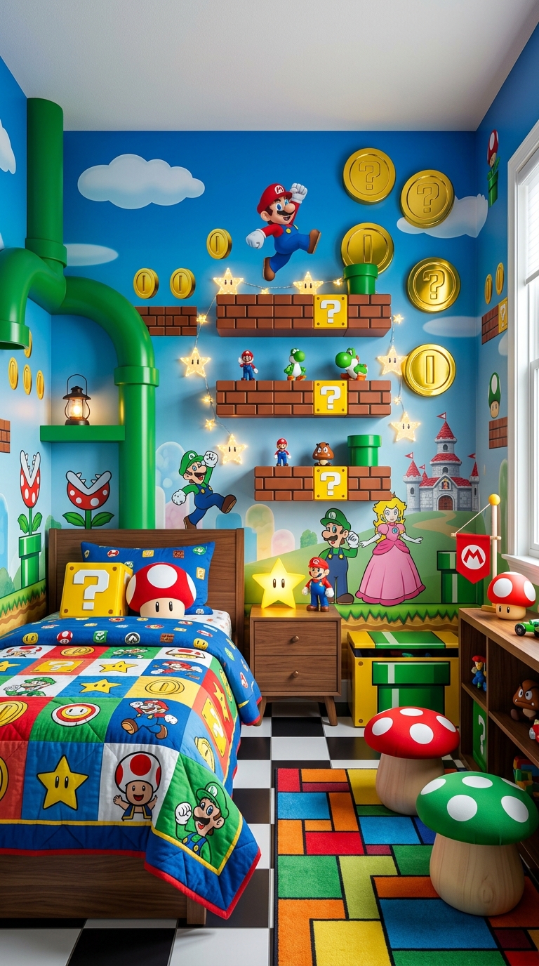 Colorful Super Mario inspired bedroom design for kids