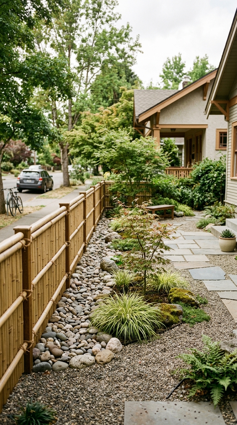 Natural bamboo fence idea for eco-friendly front yard design