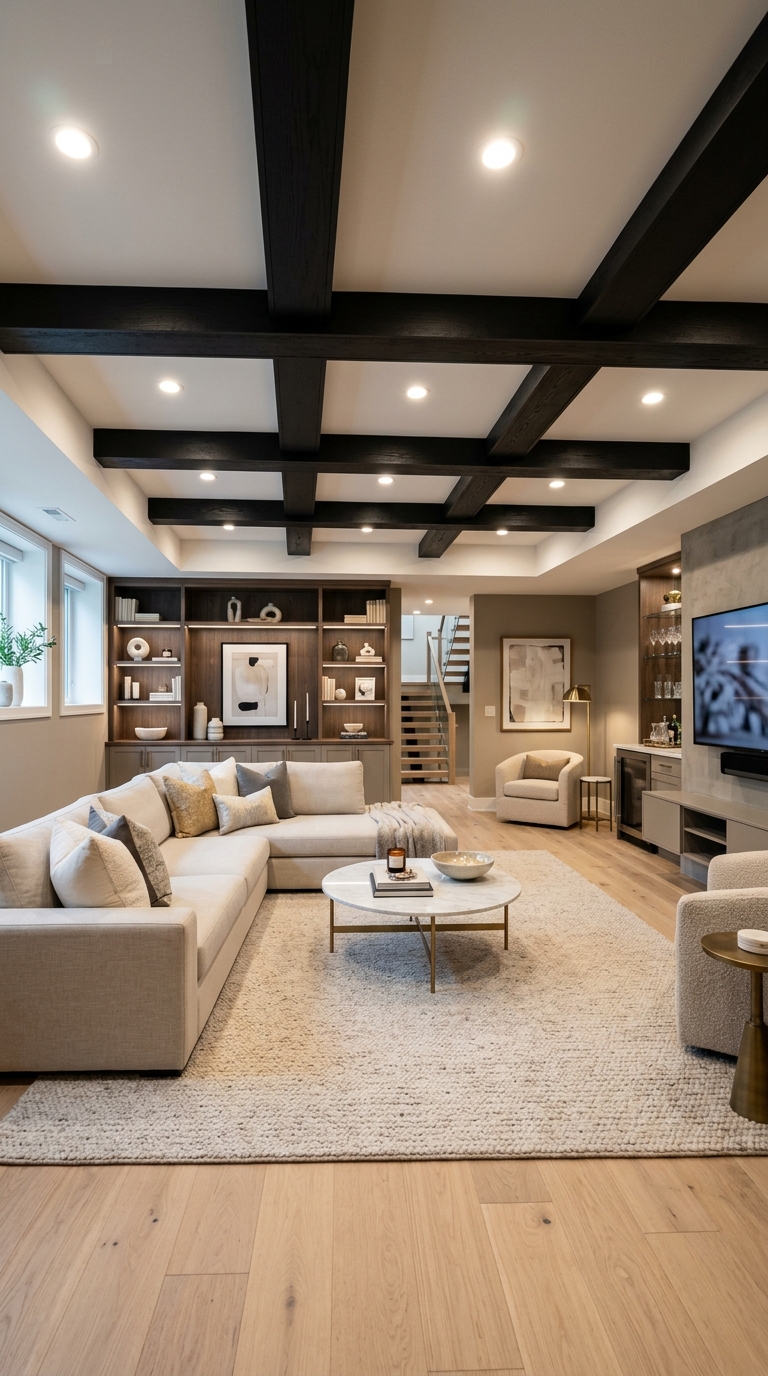 Stylish basement ceiling ideas that make low ceilings look taller and more luxurious.