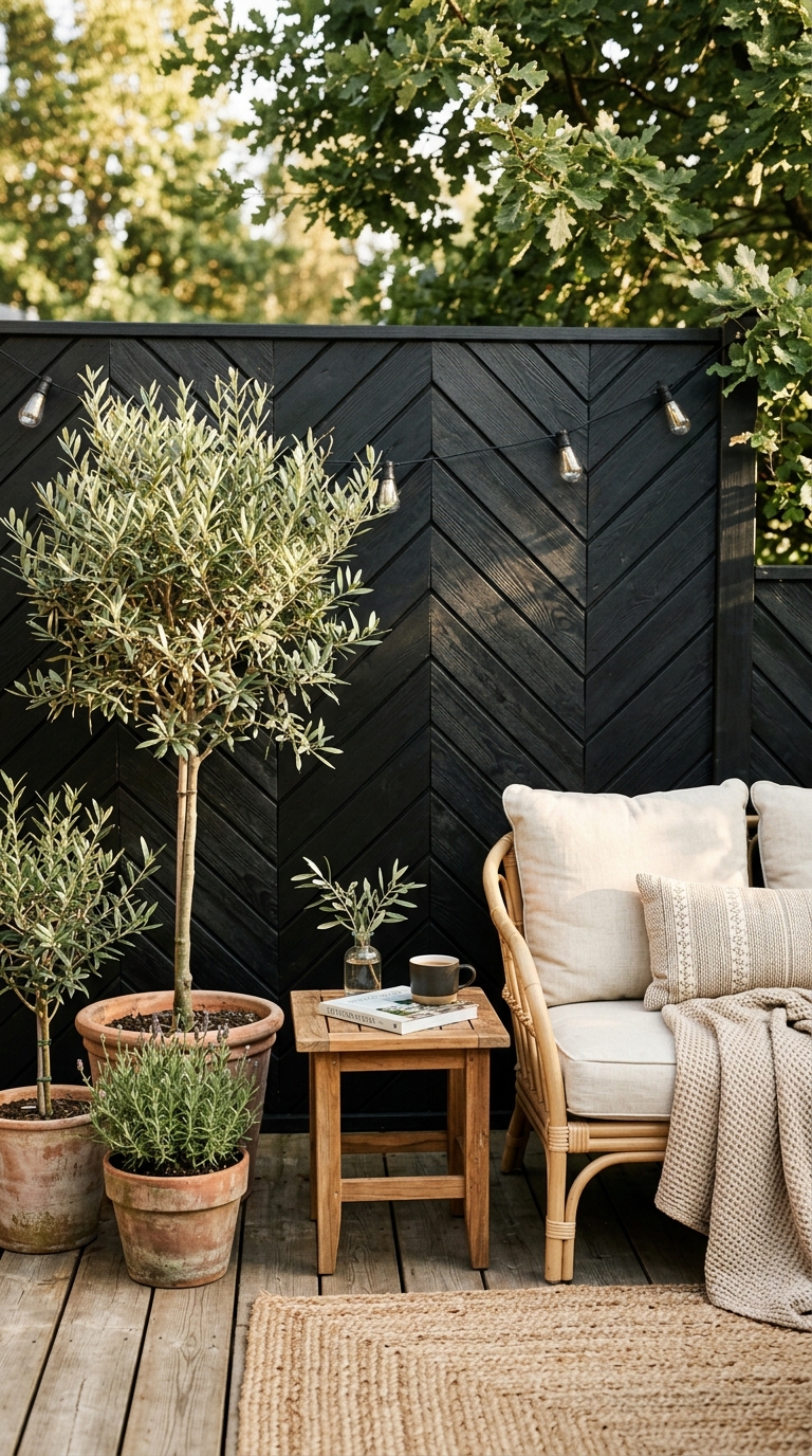 Black garden fence with white hydrangea flower bed for high-contrast curb appeal