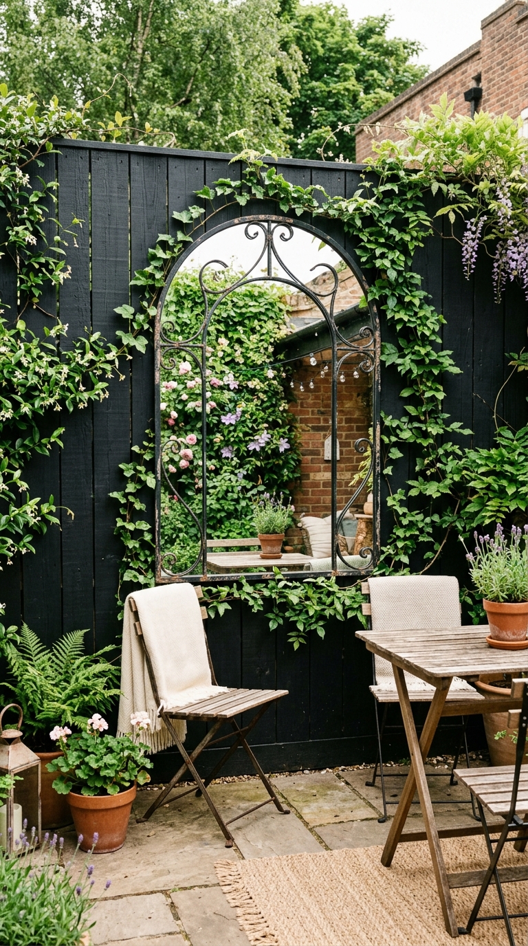 Black fence backdrop with potted plant and succulent display at varying heights