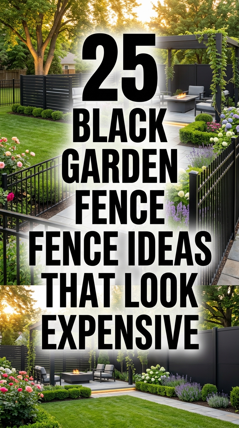 Modern backyard with stylish black garden fence ideas and luxury landscaping.