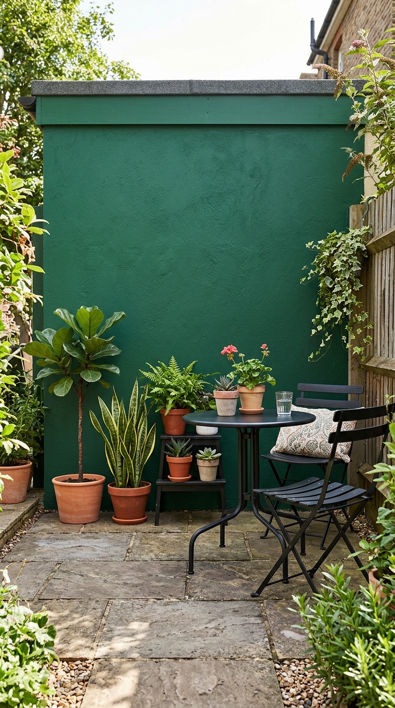 Bold accent wall color idea for small patio backdrop