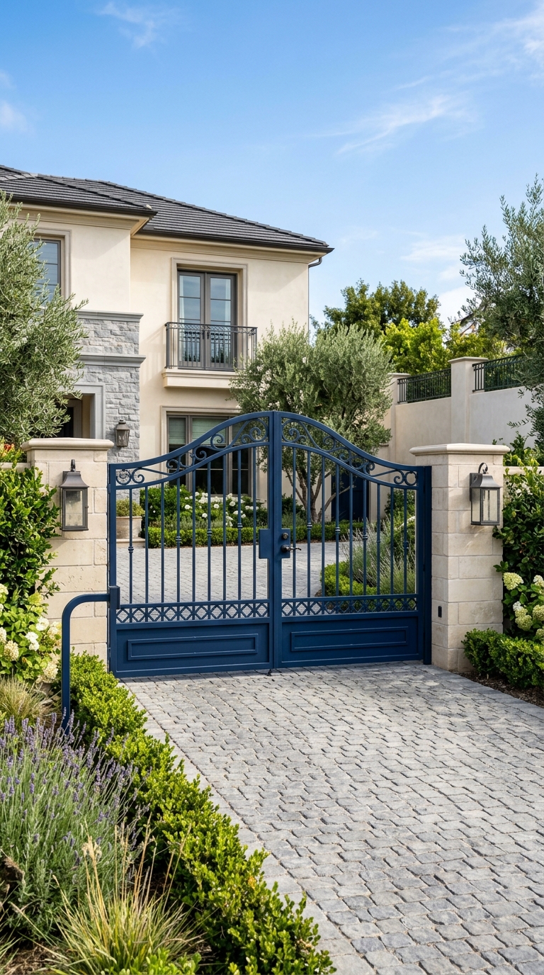 Bold colored statement driveway gate design