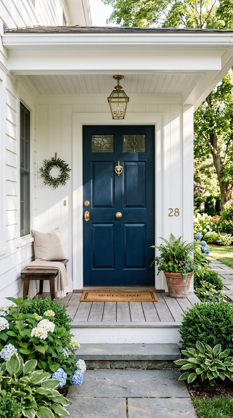 Bold front door color idea for a small front porch focal point