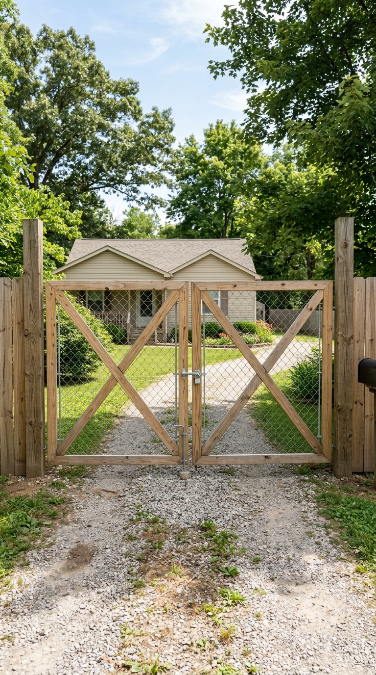 Budget-friendly chain link driveway gate with wood frame