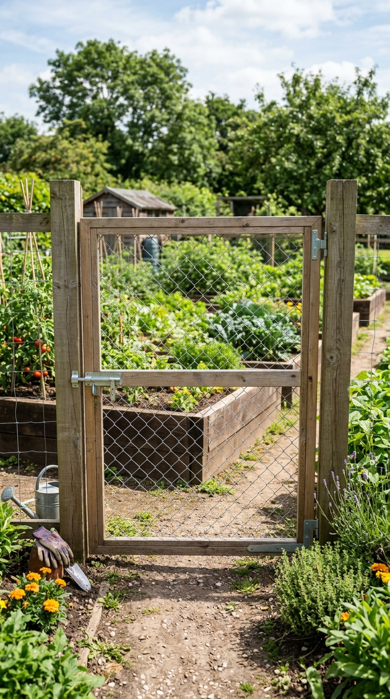 Budget-friendly chain link DIY garden gate with wood frame