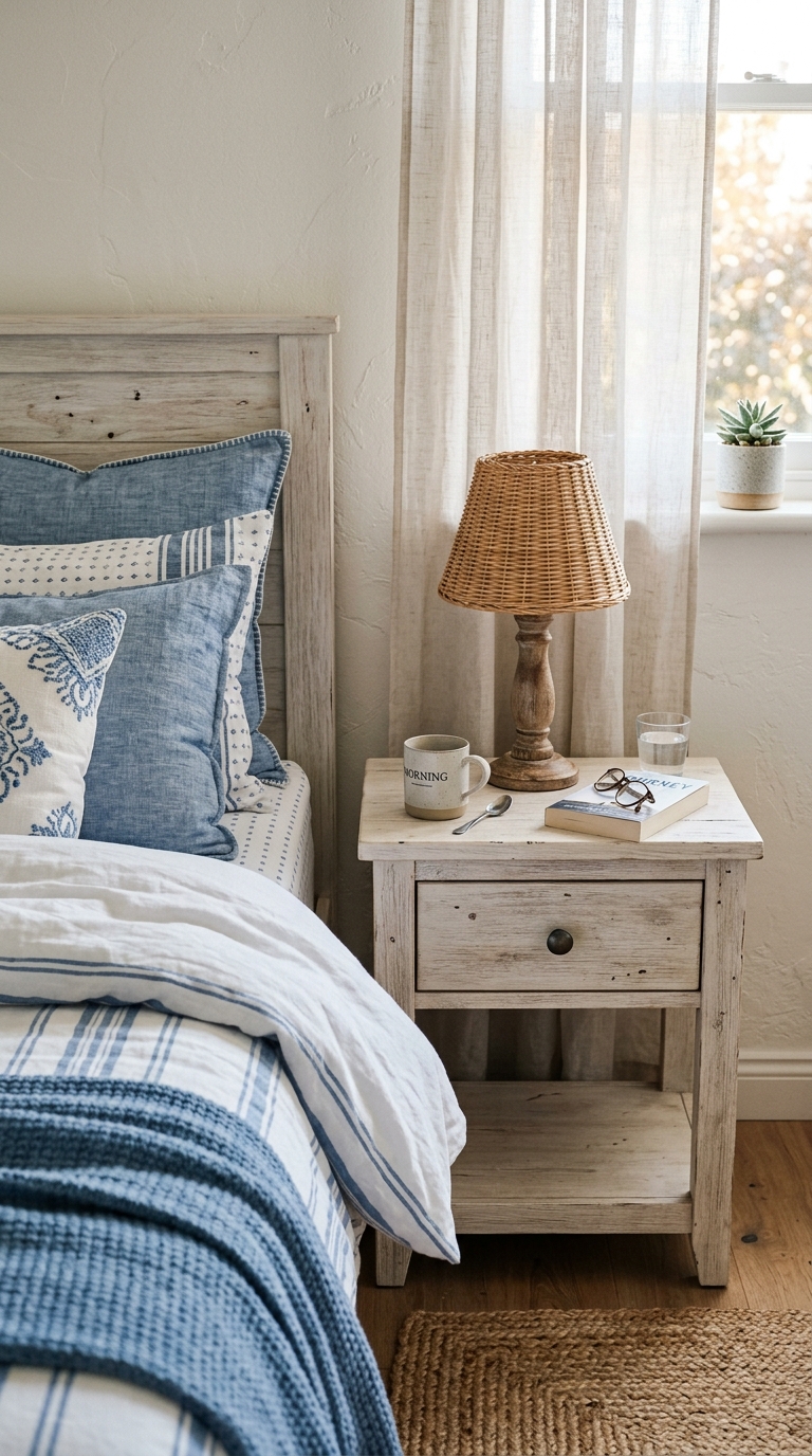 Whitewashed, driftwood-style furniture keeps this coastal granddaughter bedroom idea light and natural.