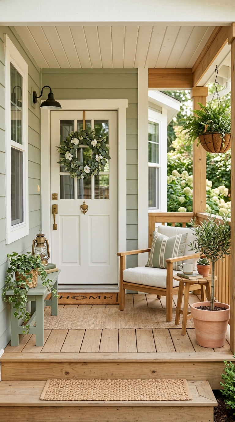 Cohesive color palette idea for styling a small front porch