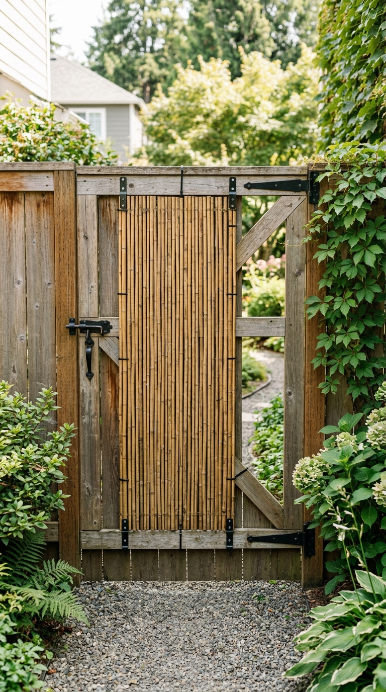 Combo solid and slat side yard gate idea for privacy with kids and pets