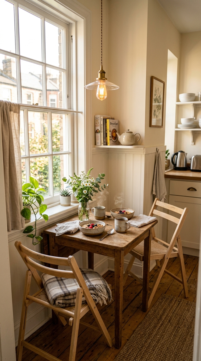 Small breakfast nook in a compact apartment kitchen corner