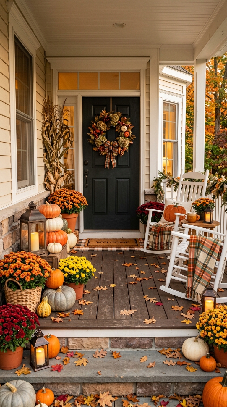 Cozy fall front porch decorating ideas.