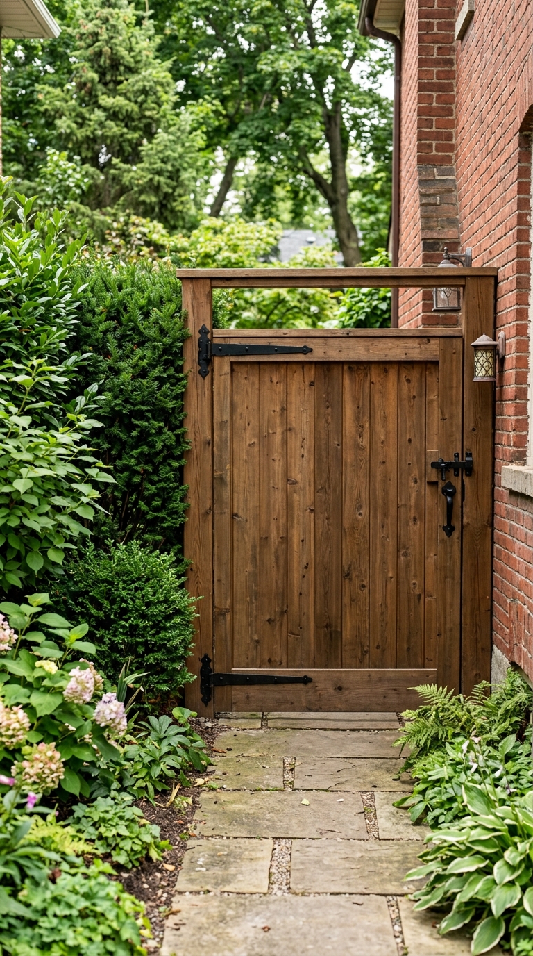 Dense wood panel side yard gate idea for reducing street or neighbor noise