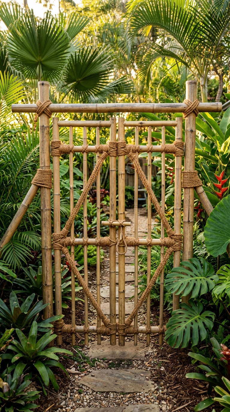 DIY bamboo garden gate for a tropical-style backyard