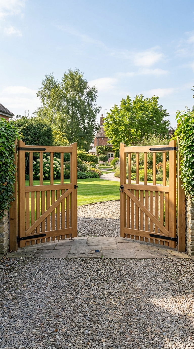 DIY double garden gate for a wide driveway entranc