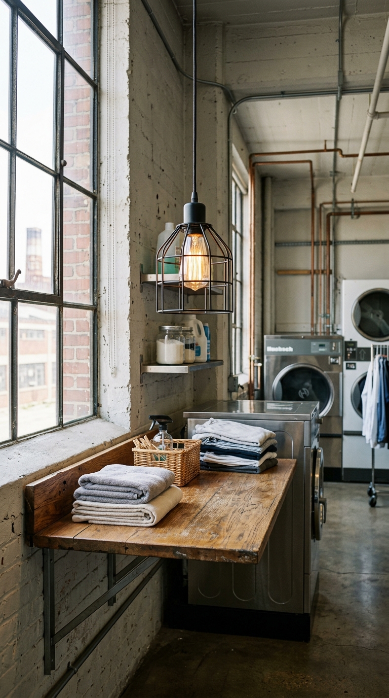 Factory-style pendant lighting idea for industrial laundry room