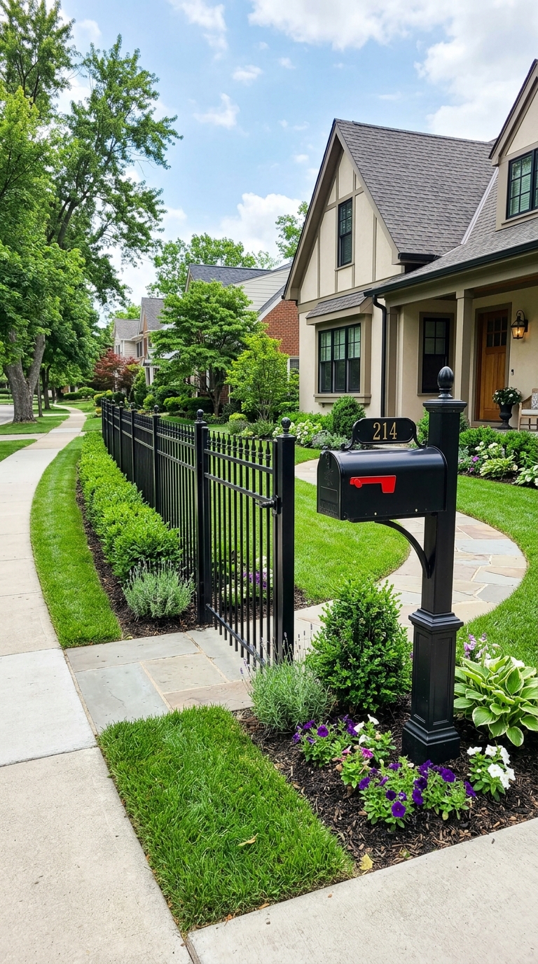 Front yard fence and mailbox coordination idea for curb appeal