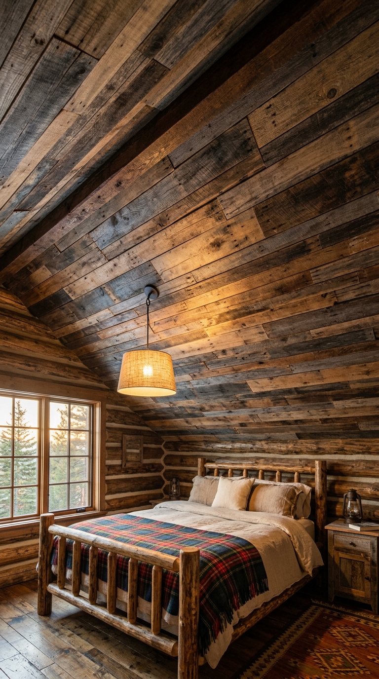 Rustic ceiling made from free reclaimed pallet wood