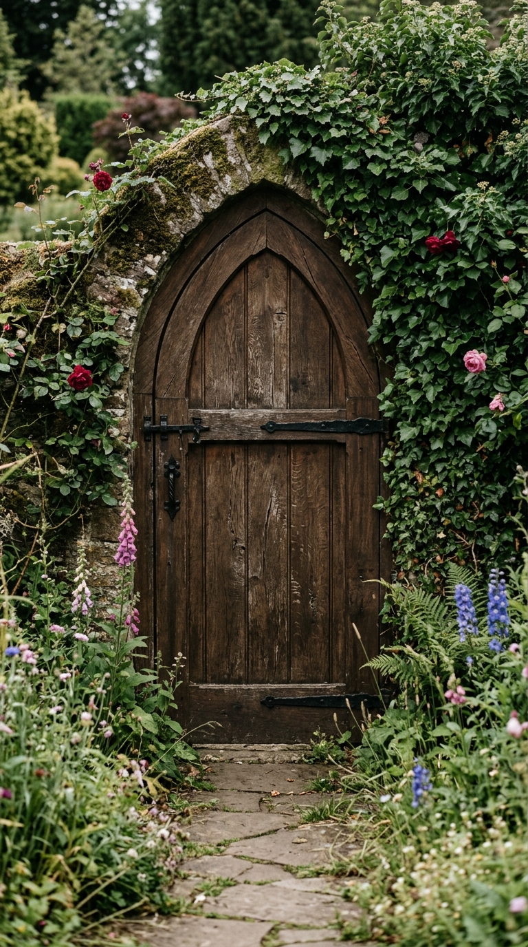 Gothic arch garden gate idea for a dramatic backyard entrance